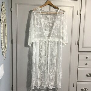 NWT Romantic Bohemian Floral Lace Tie Front Beach Coverup OS